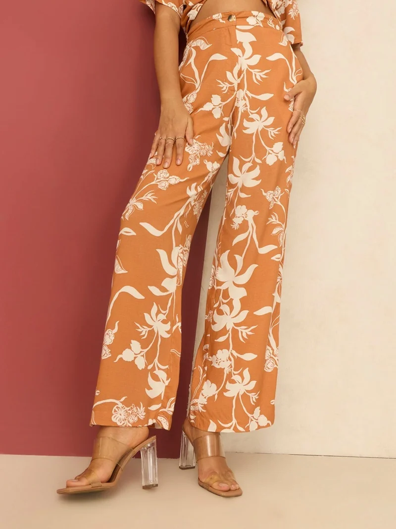 Outzidr  Rust Printed Straight Fit Trouser for Women | Best Price UAE
